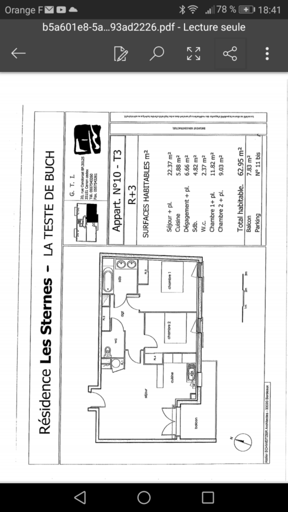 Appartement – 3 pièces – 2 chambres – 63 m²