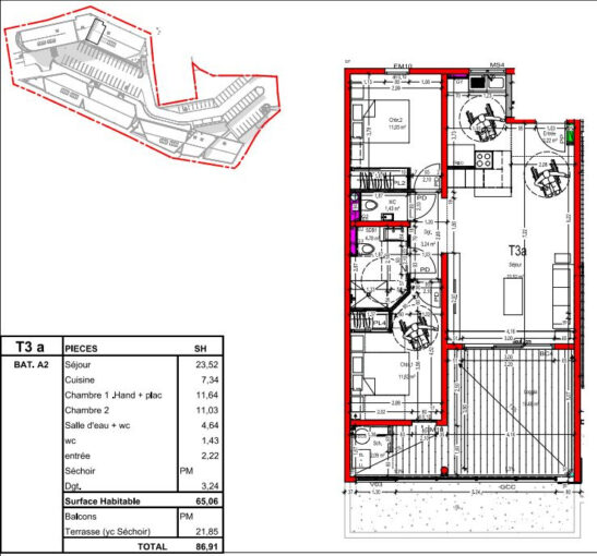 PROGRAMME NEUF : Résidence Pointe d’Alet – Anse Mitan Pointe – 3 pièces – 2 chambres – 86.9 m²