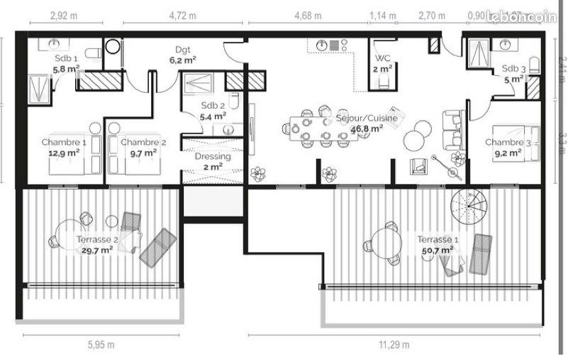 Unique T4 105m2 + Rooftop 105m2 – 4 pièces – 1 chambre – 105 m²