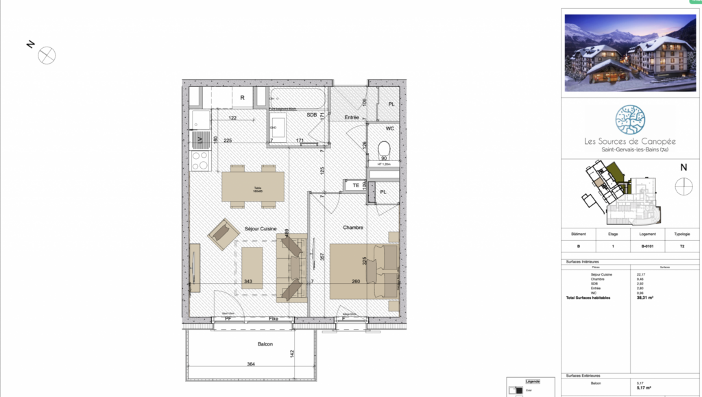 Saint Gervais Les Bains : T2 en résidence hôtelière avec occ – 2 pièces – 1 chambre – 38 m²