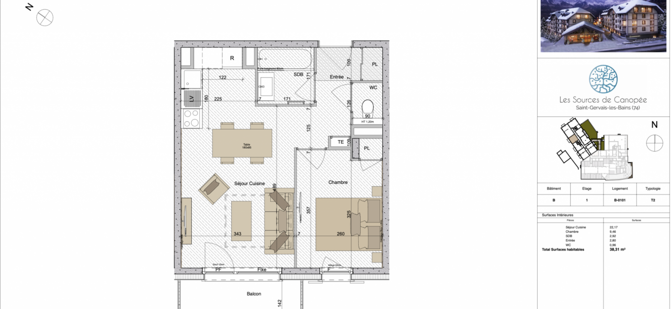 Saint Gervais Les Bains : T2 en résidence hôtelière avec occ – 2 pièces – 1 chambre – 38 m²