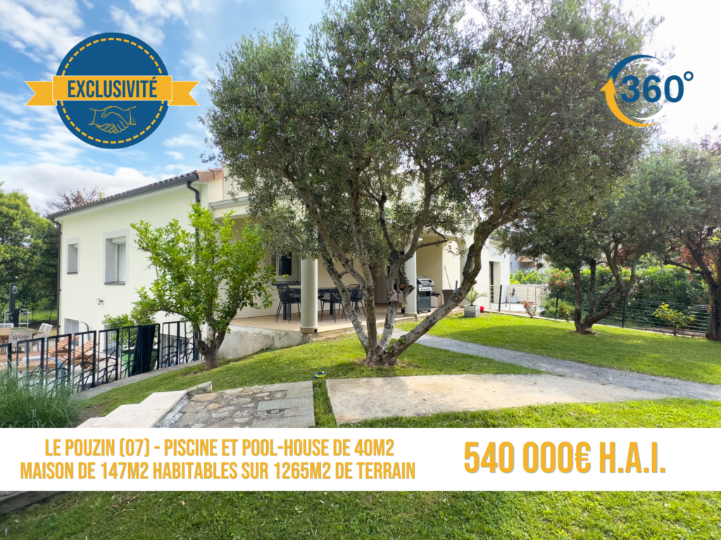 Maison de 147m2 habitables avec piscine et pool-house sur 12 – 7 pièces – 4 chambres – 187 m²