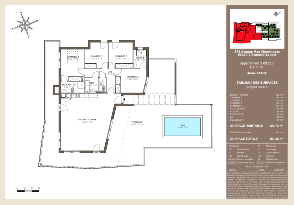 APPARTEMENT T5 DE 125 M2 AU 4EME ET DERNIER ETAGE AVEC TERRA – 5 pièces – 4 chambres – 125 m²