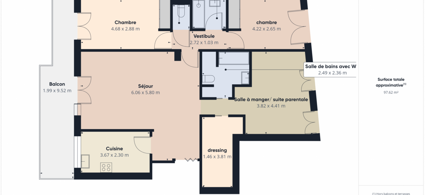 Appartement 4 pièces Quartier CARNOT GAMBETTA  – 4 pièces – 3 chambres – 97 m²