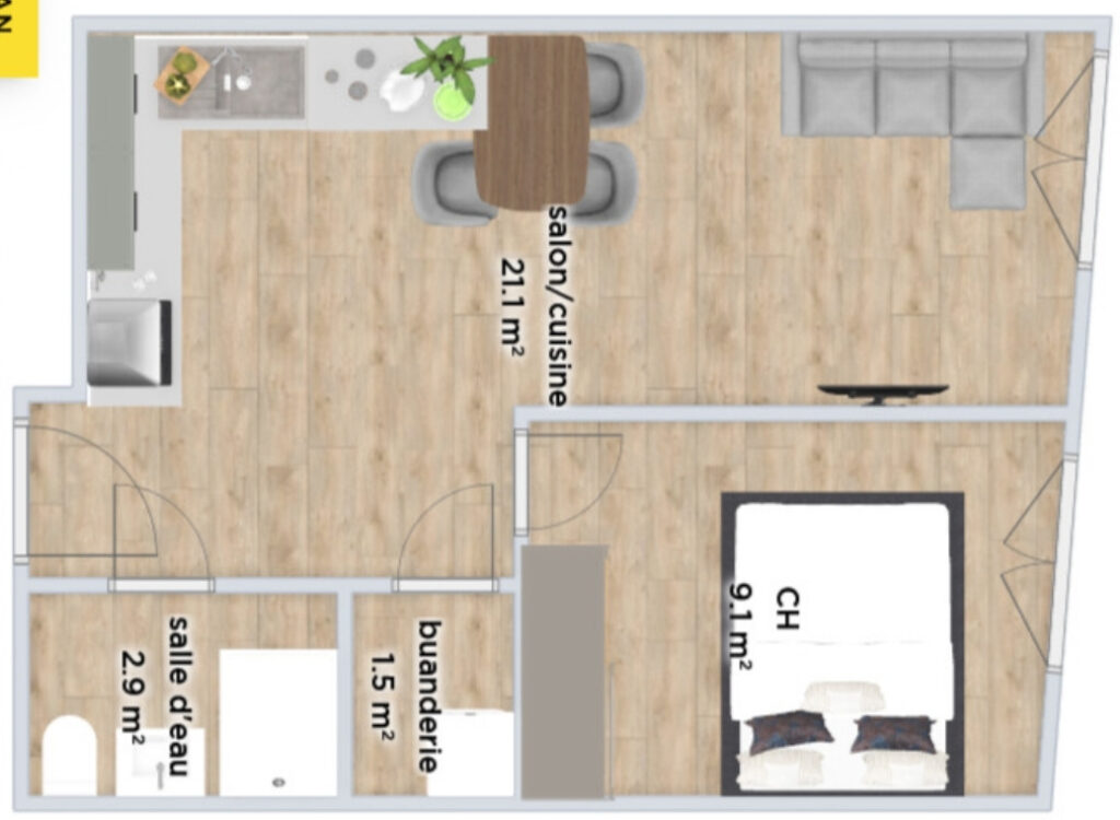 Appartement T2 à 10min d&rsquo;Evian-les-Bains  – 2 pièces – 1 chambre – 34.6 m²