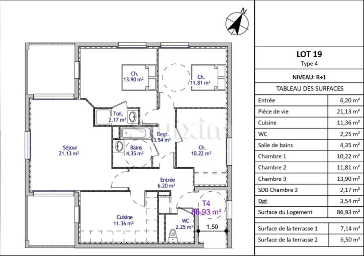 Appartement Type 4 Double Terrasse – 4 pièces – 3 chambres – 86.93 m²