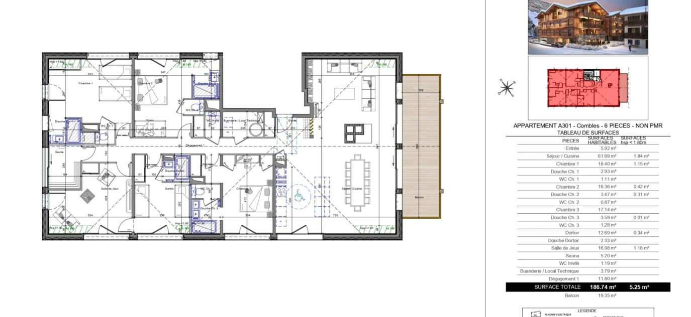 Magnifique appartement contemporain au dernier étage de 5 chambres au centre des Gets – 7 pièces – 5 chambres – 8 voyageurs – 186 m²