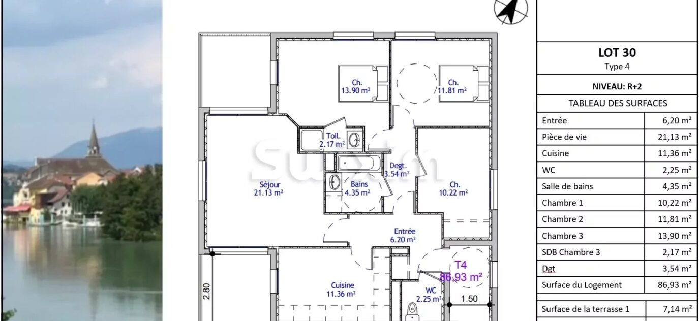 Appartement Type 4 Double Terrasse – 4 pièces – 3 chambres – NR voyageurs – 86.93 m²