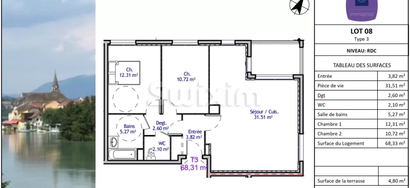 Appartement Type 3 Duplex – 3 pièces – 3 chambres – 62.61 m²