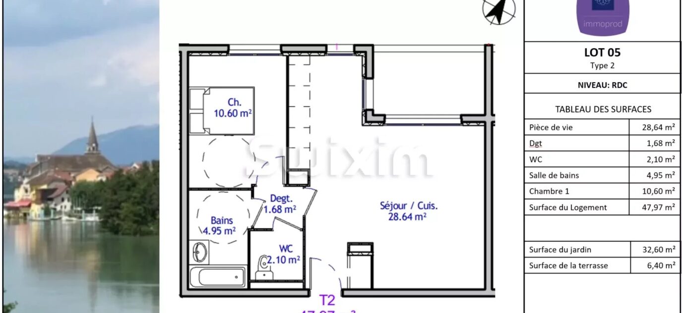 Appartement Type 2 RDJ – 2 pièces – 1 chambre – NR voyageurs – 47.97 m²