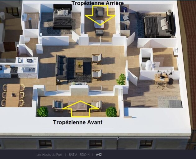 Appartement T4, petite vue mer, 2 Tropéziennes, Port de Bonifacio – 4 pièces – 3 chambres – NR voyageurs – 101.7 m²