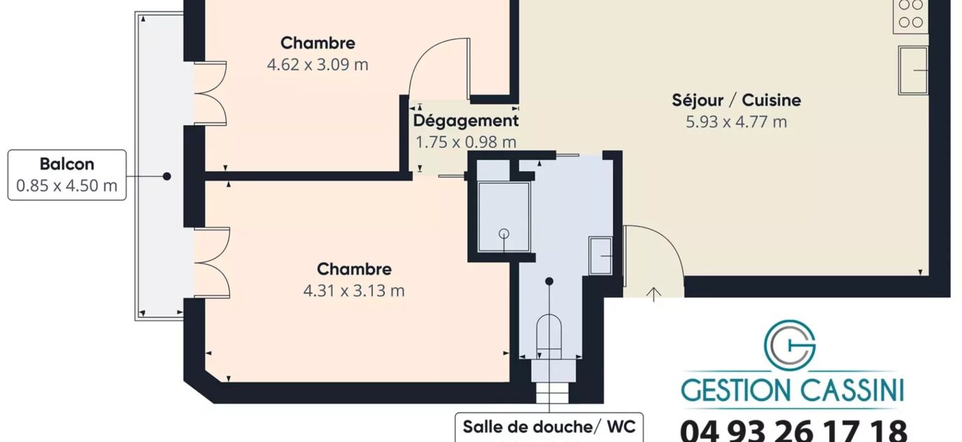 3 PIECES 56.80m² BALCON JARDIN COLLECTIF – NICE PROCHE MER ET PROMENADE DES ANGLAIS – 3 pièces – 2 chambres – 56.8 m²