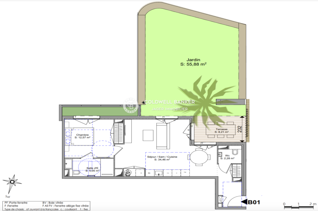 Élégant 2 pièces avec jardin 64m2, piscine et tennis dans une  – 2 pièces – 1 chambre – NR voyageurs – 54.36 m²