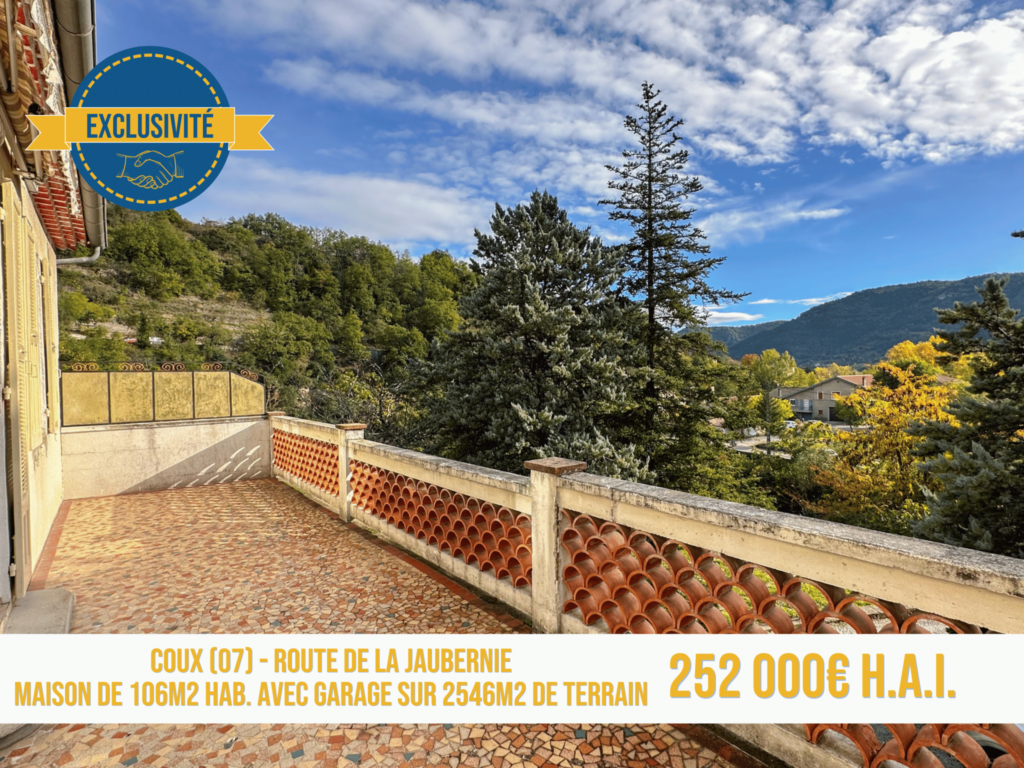 Maison de 106m2 habitables environ sur 2546m2 de terrain  – 5 pièces – 3 chambres – 106 m²