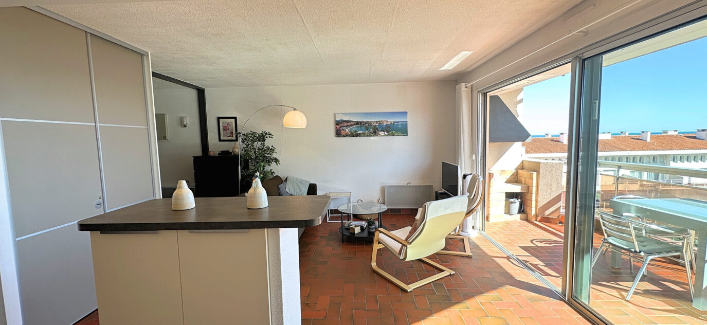 Appartement vue mer avec ascenseur au port de Saint Cyprien. – 3 pièces – 2 chambres – 55 m²