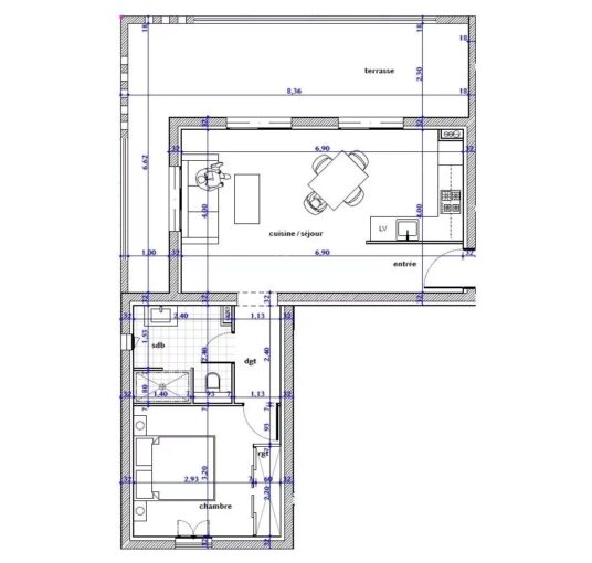 Appartement T2  39 m² – 2 pièces – 1 chambre – 2 voyageurs – 39.19 m²