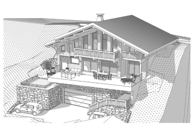 Superbe terrain constructible avec permis de construire purgé de tout recours dans le quartier le plus recherché de Morzine – NR pièces – NR chambres – 10 voyageurs – 557 m²