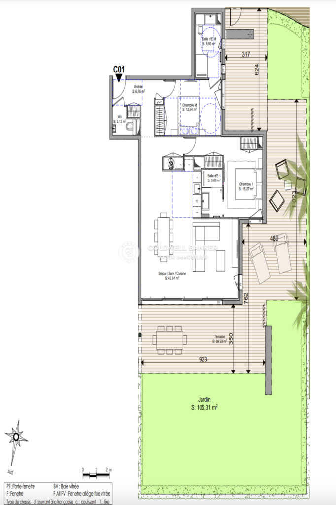 Superbe appartement de 2 chambres avec vue sur la mer en rez-d – 3 pièces – 2 chambres – 79.97 m²