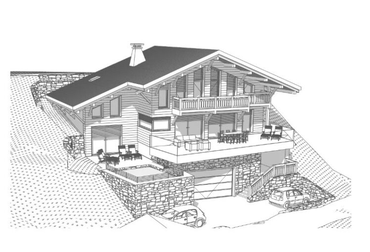 Superbe terrain constructible avec permis de construire purgé de tout recours dans le quartier le plus recherché de Morzine – NR pièces – NR chambres – 10 voyageurs – 557 m²