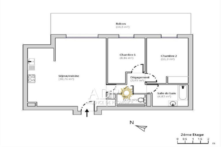 Vente immo-interactive aux enchères – appartement F3 avec une  – 3 pièces – 2 chambres – 60.99 m²