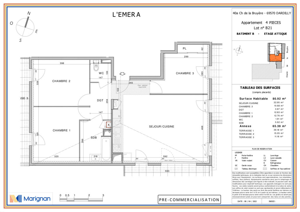 T4 Attique – Dardilly – La sérénité à l’état pur – 4 pièces – 3 chambres – 4  – 80.92 m²