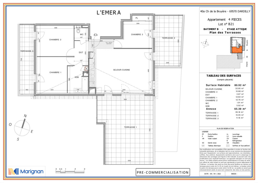 T4 Attique – Dardilly – La sérénité à l’état pur – 4 pièces – 3 chambres – 4  – 80.92 m²