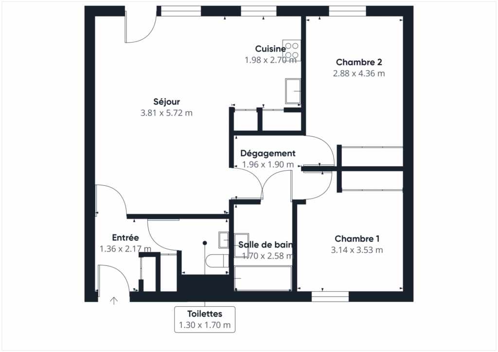 Lumineux dernier étage COUP DE COEUR  T3  66 m2 + Parking +  – 3 pièces – 2 chambres – 6  – 66 m²