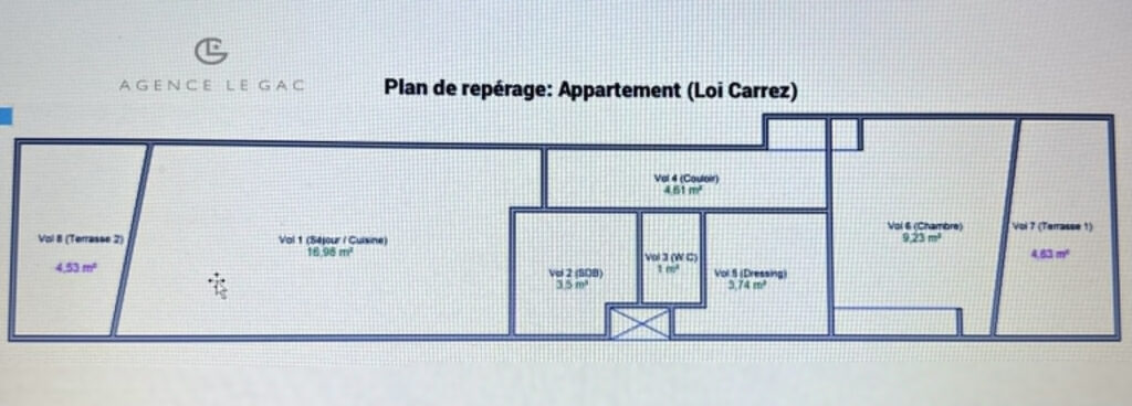 APPARTEMENT T2 TRAVERSANT CENTRE-VILLE CALME 2 TERRASSES – 2 pièces – 1 chambre – 4  – 40 m²