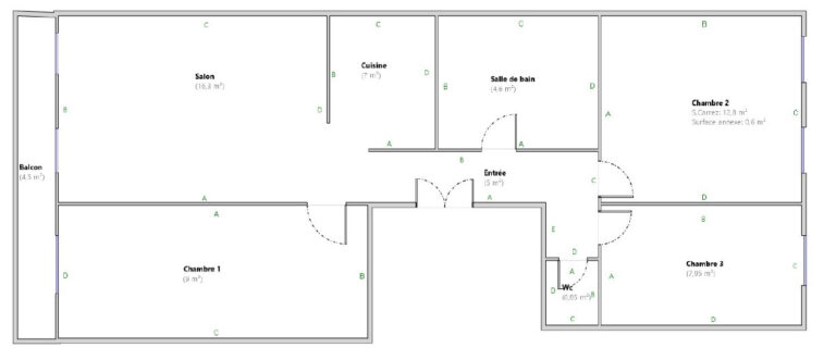 CINQ AVENUES LONGCHAMP T3-4 loué  – 4 pièces – 3 chambres – 63.5 m²