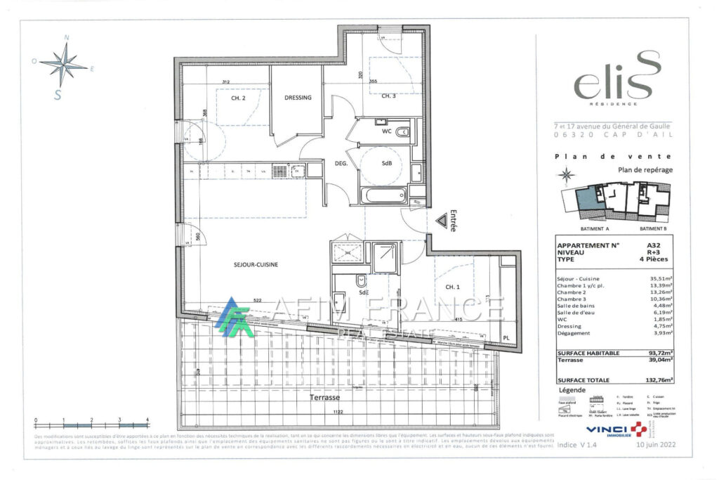 vente appartement 4 Pièce(s) – 4 pièces – 3 chambres – 4  – 94.04 m²