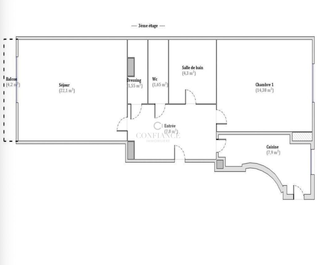 Appartement – 2 pièces – 1 chambre – 60 m²
