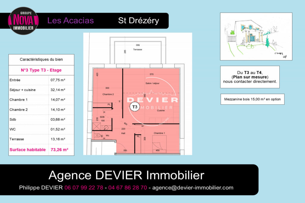 vente appartement 3 Pièce(s) – 3 pièces – NR chambres – 73.00 m²