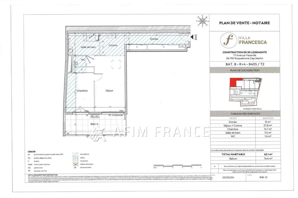vente appartement 2 Pièce(s) – 2 pièces – 1 chambre – 63.10 m²