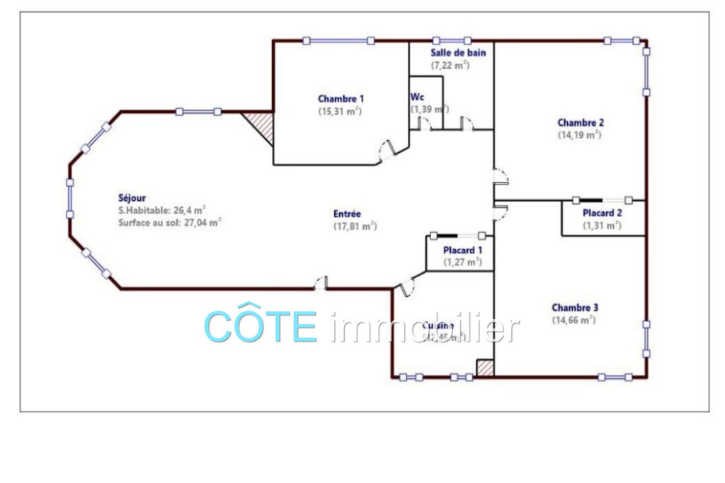 ANTIBES QUARTIER RESIDENTIEL AU CALME PROCHE ACCES AUTOROUTE A – 4 pièces – 3 chambres – 112.00 m²