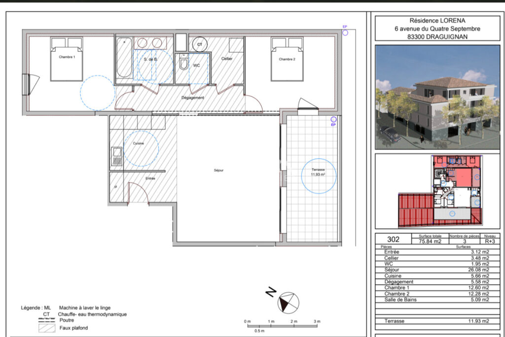 À Draguignan, dans une résidence neuve, livraison prévue 1er t – 3 pièces – 2 chambres – 4  – 75.35 m²
