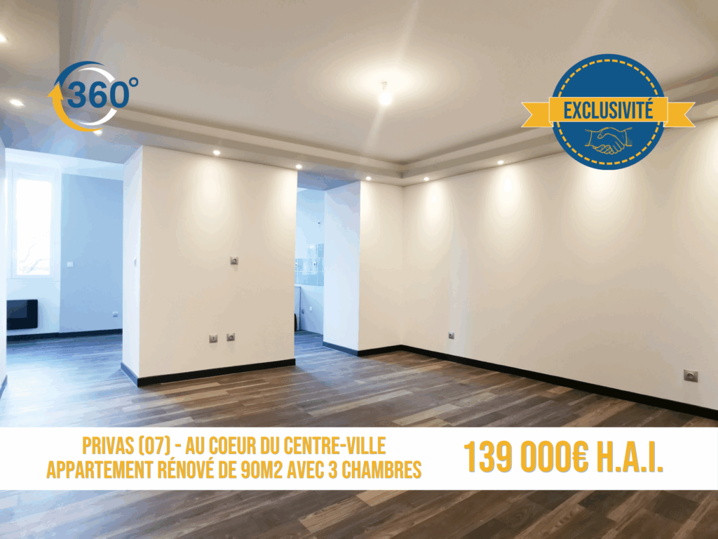 Appartement entièrement rénové de 90m2 habitables en centre- – 5 pièces – 3 chambres – NR  – 90 m²