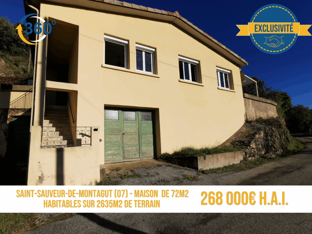 Maison de 72m2 sur 2635m2 de terrain constructible  – 4 pièces – 2 chambres – NR  – 72 m²