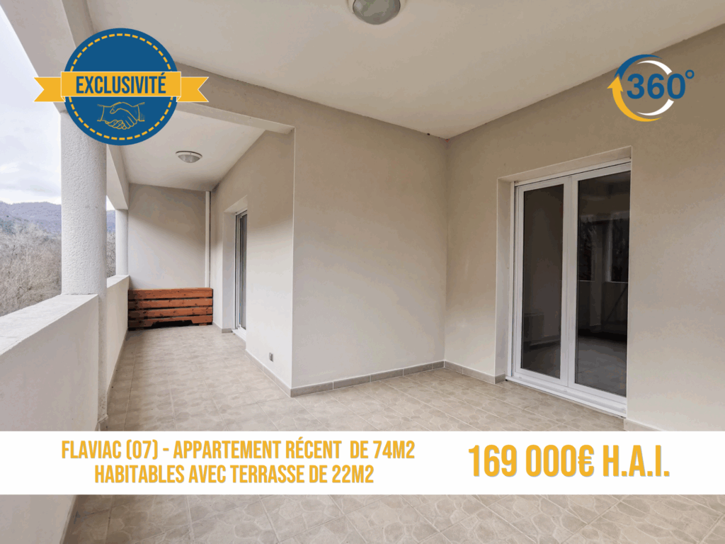 Appartement de 74m2 environ avec terrasse – 4 pièces – 3 chambres – NR  – 73.9 m²