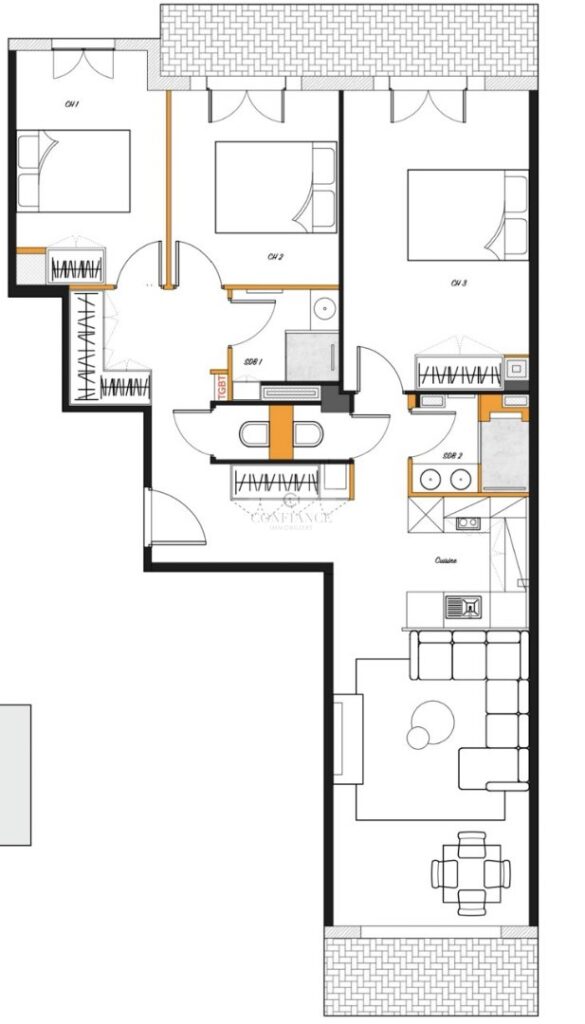 Appartement – 4 pièces – 3 chambres – 80 m²
