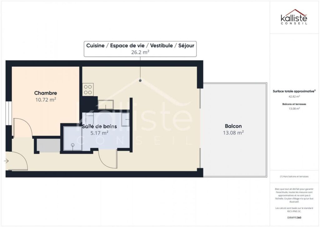 Pietrosella – Superbe T2 face à la mer avec terrasse et garage, proche Porticcio – 2 pièces – 1 chambre – 42 m²