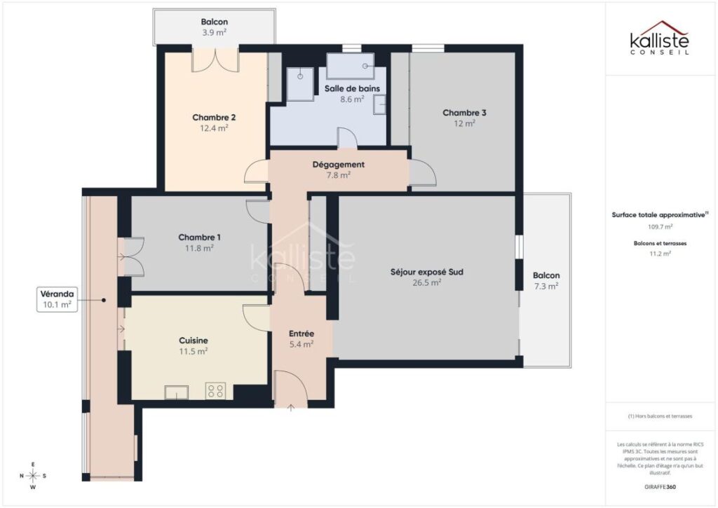 T4 traversant 110 m² avec terrasses et vue dégagée – Ajaccio Lyautey – 4 pièces – 3 chambres – 100 m²
