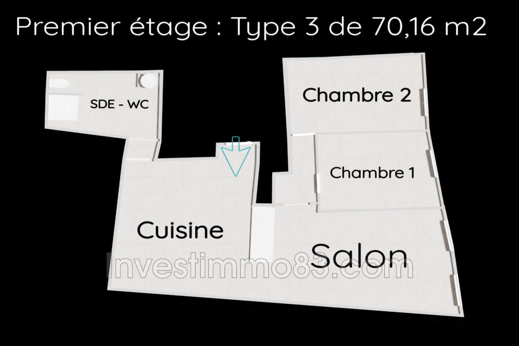 Au c½ur de PERTUIS, proche de toutes les commodités, dans un e – 3 pièces – 2 chambres – 70.16 m²