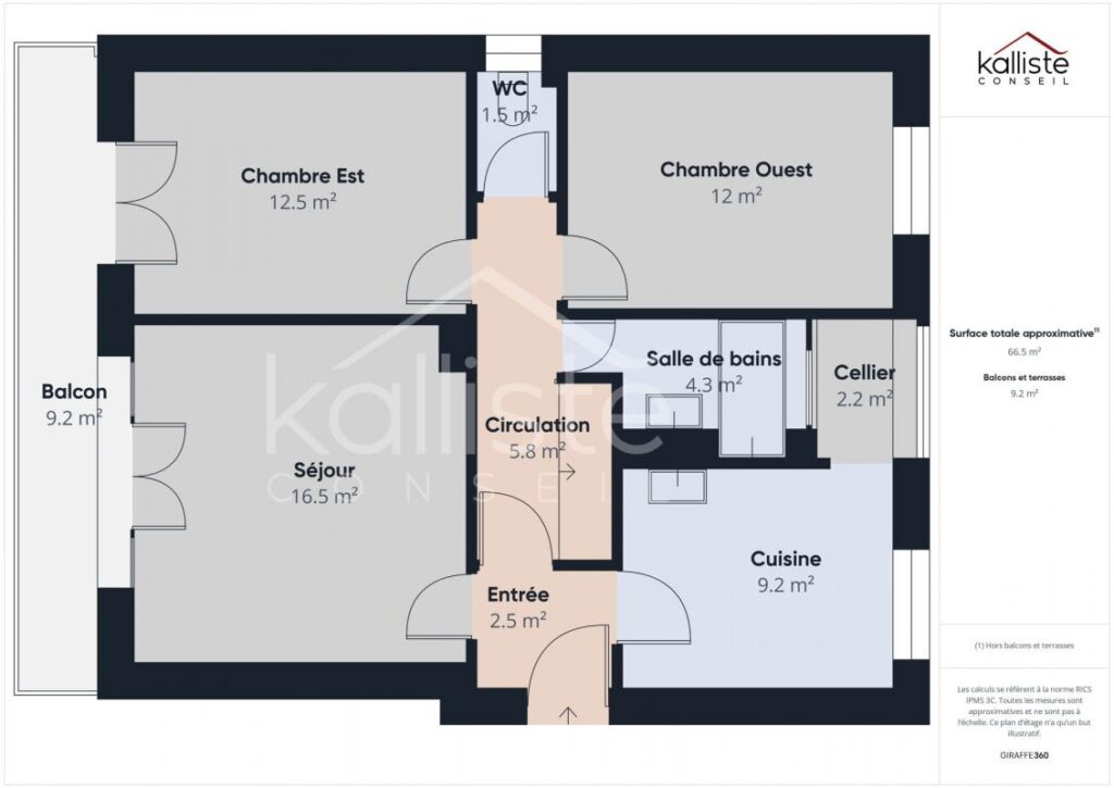 Ajaccio Loretto – Appartement 3 pièces traversant avec balcon et vue dégagée – 3 pièces – 2 chambres – 65 m²