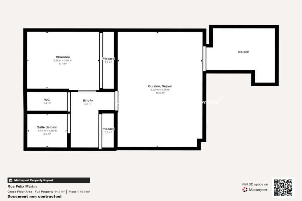 vente appartement 2 Pièce(s) – 2 pièces – 1 chambre – 37.50 m²