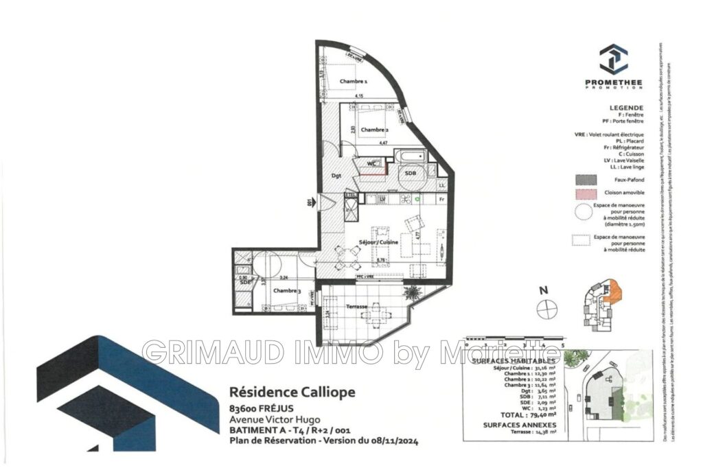 vente appartement 4 Pièce(s) – 4 pièces – 3 chambres – 79.40 m²