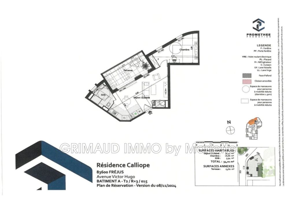 vente appartement 2 Pièce(s) – 2 pièces – 1 chambre – 54.52 m²