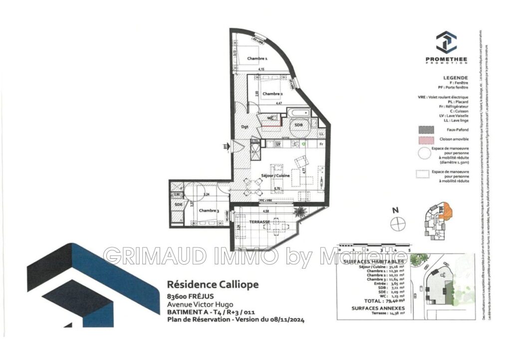 vente appartement 4 Pièce(s) – 4 pièces – 3 chambres – 79.40 m²