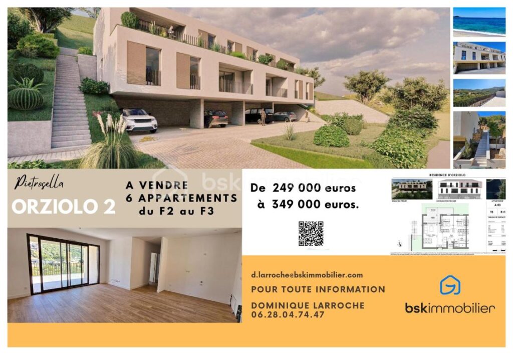 Corse – Rive sud d’Ajaccio à Pietrosella Résidence ORZIOLO 2. Appartement T3 de 67 m2 + loggia et terrasse de 35 m2, situé à 3 km de la mer, proche des commerces… ! – 3 pièces – 2 chambres – 67 m²