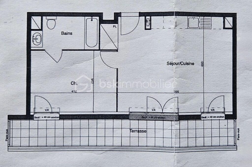 Dernier étage F2 44m² terrasse 14m² SUD parking DPE C – 2 pièces – 1 chambre – 44 m²