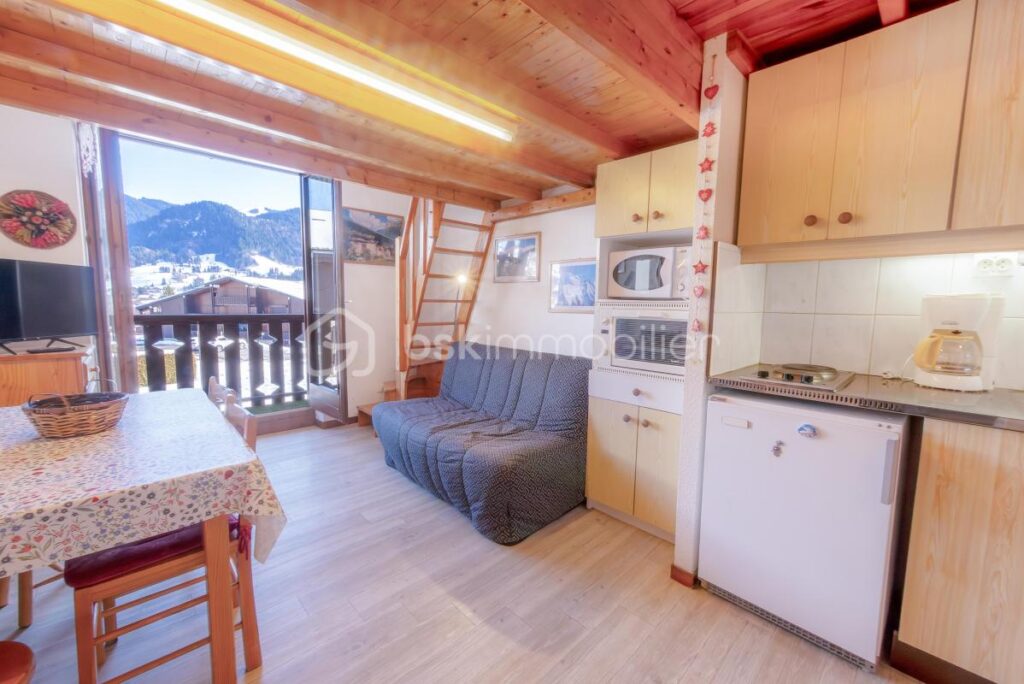 74120 PRAZ-SUR-ARLY – APPARTEMENT 1 CHAMBRE + MEZZANINE – VUE MONTAGNE – PROCHE CENTRE VILLAGE ET PISTES DE SKI – 2 pièces – 2 chambres – 23 m²